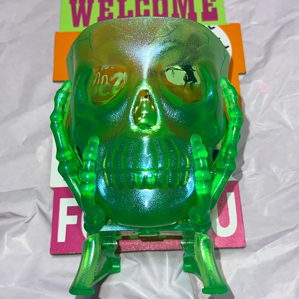 New Halloween Dazzle Skull Skeleton Plastic Candy Dish - Green (Delta)